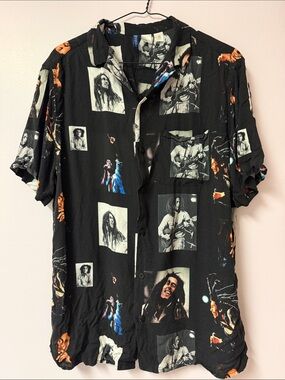 Divided Black Bob Marley Graphic Short-Sleeve Button-Up Shirt